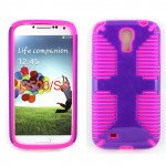 Wholesale Galaxy S4 Hybrid Grip Case (Purple-Hot Pink)